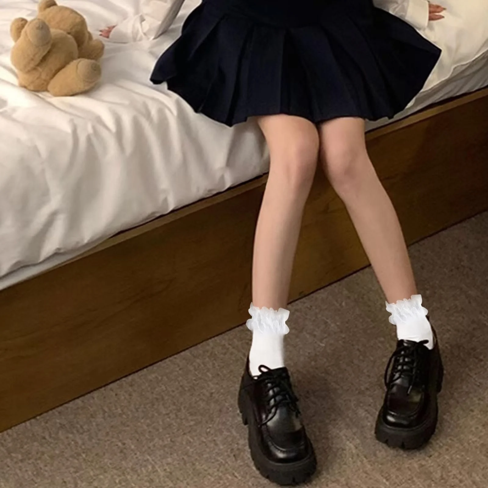 Носки с рюшами (4 пары) Черный, Белый, фото №5 Носки с рюшами (4 пары) Черный, Белый, фото №5