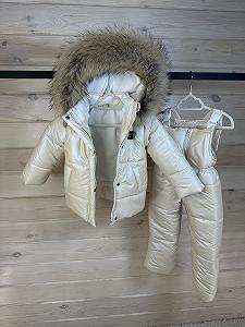 Зимовий комбінезон дитячий 86-134 р: куртка з натуральним хутром та штани. перламутр - Фото 1