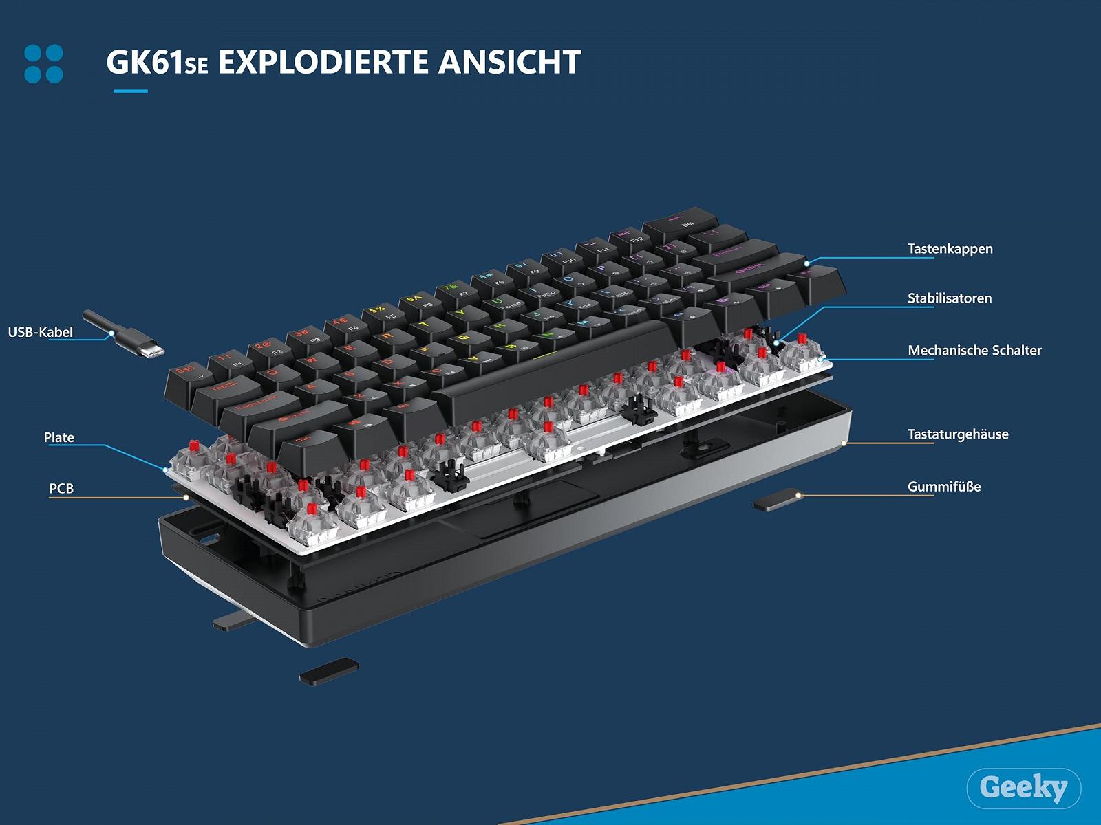 Механическая игровая клавиатура Geeky GK61 SE 60% 62 Keys RGB ISO DE Mechanical Brown Black, фото №1 Механическая игровая клавиатура Geeky GK61 SE 60% 62 Keys RGB ISO DE Mechanical Brown Black, фото №1