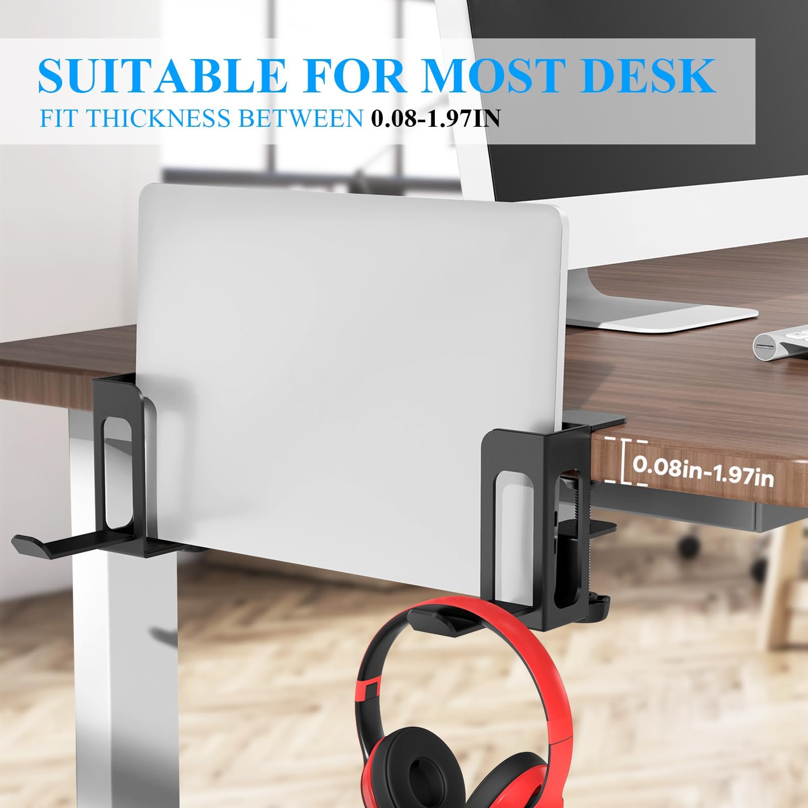 Органайзер для ноутбука на стол с боковым креплением (2 шт. в упаковке) Generic, металлический держатель для ноутбука, регулируемый, без сверления, черный, фото №6