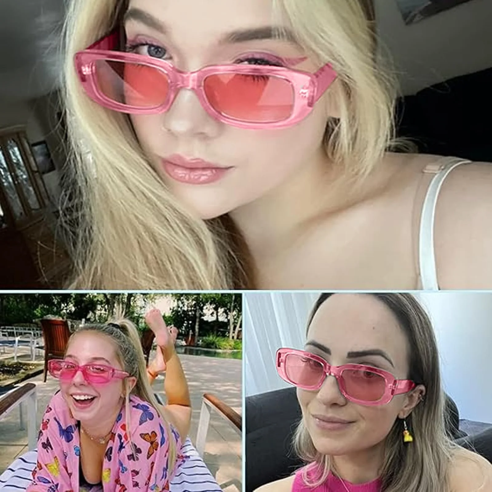 Вінтажні сонцезахисні окуляри Risipu, 5 шт., прямокутні, рожеві, фіолетові, зелені, фото №3