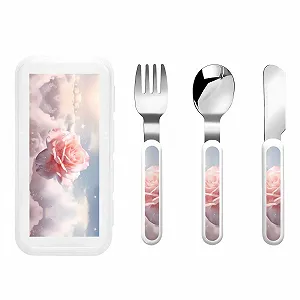 Дитячий набір столових приборів Magic Rose з принтом, три предмети, багаторазовий - Фото 1