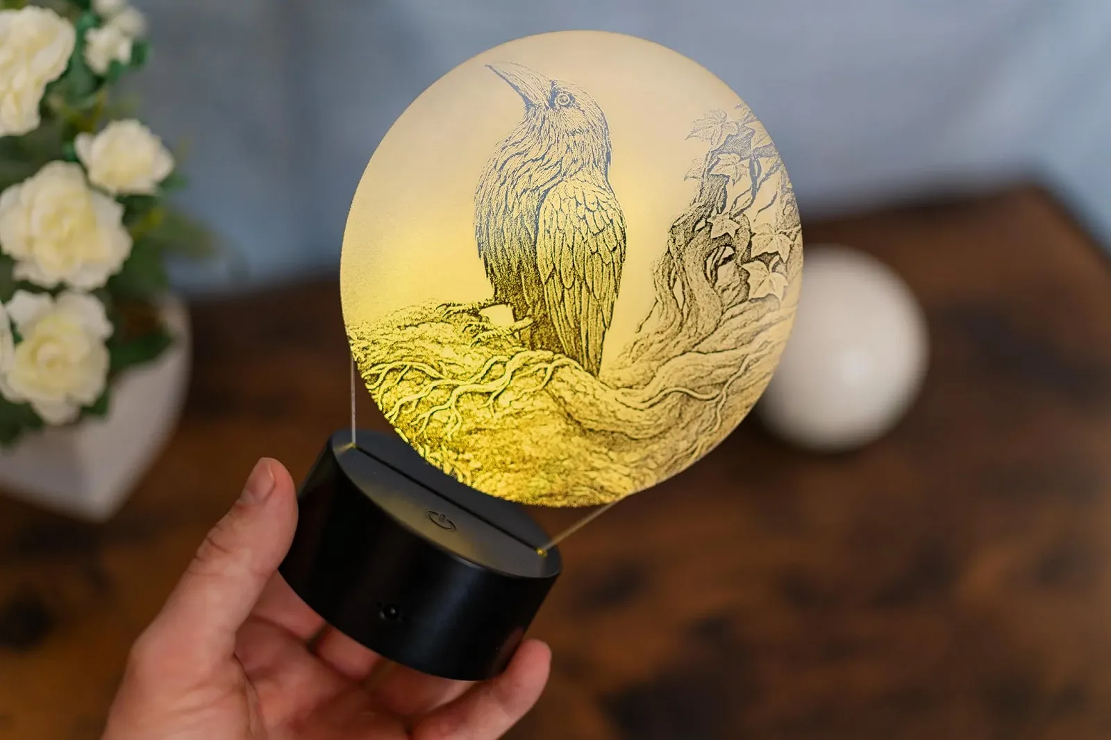 Настольная лампа Raven LED 3D Bird Motif Colour Changing Acrylic Made in Germany, фото №5