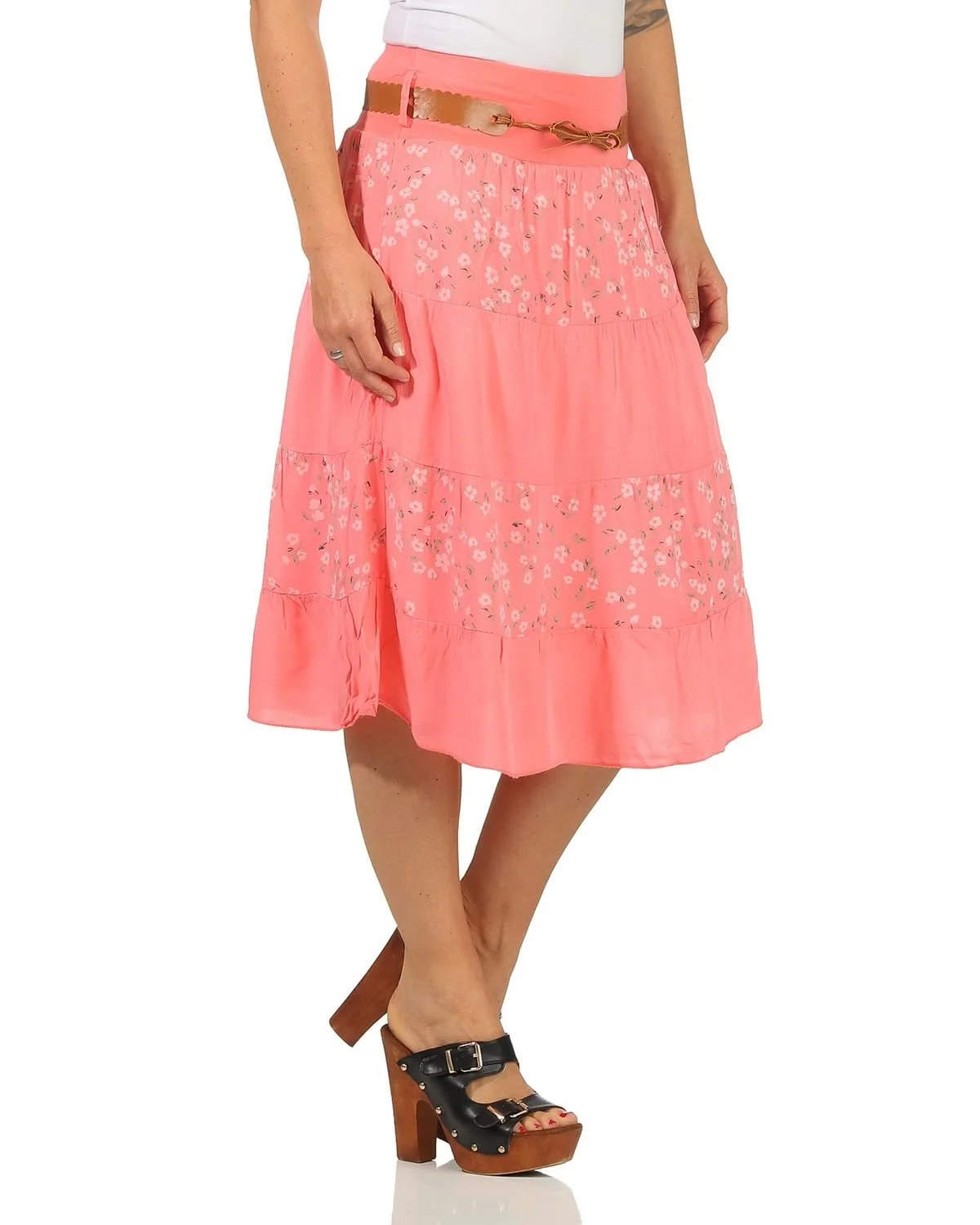 Спідниця-міді Zarmexx Бавовняна Літня Довжиною до коліна з Поясом з Квітковим Візерунком, фото №2