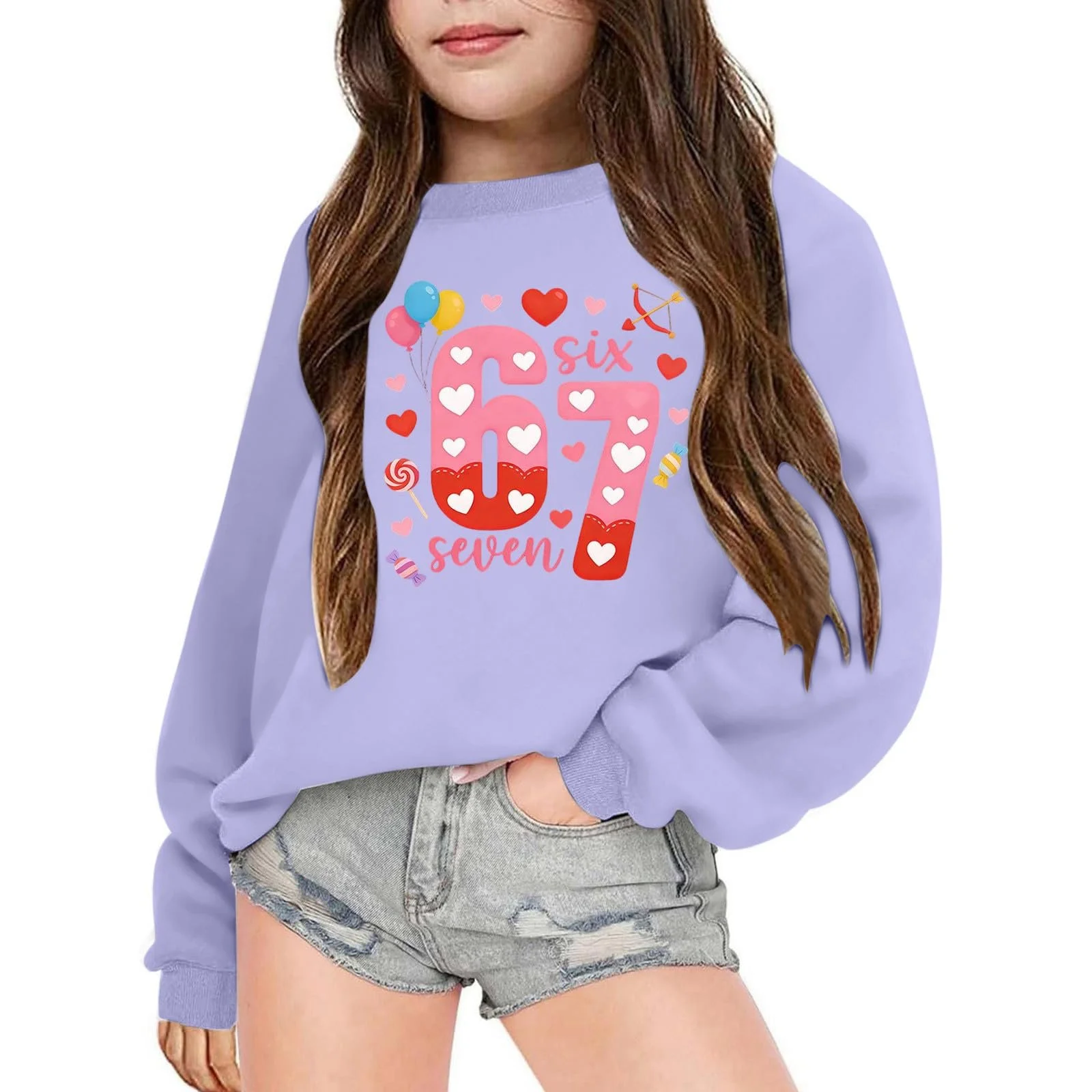 Толстовка для мальчиков и девочек, детская толстовка с длинными рукавами, удобный пуловер с круглым вырезом, уютная толстовка с принтом 67, худи, толстовка на молнии, фото №2