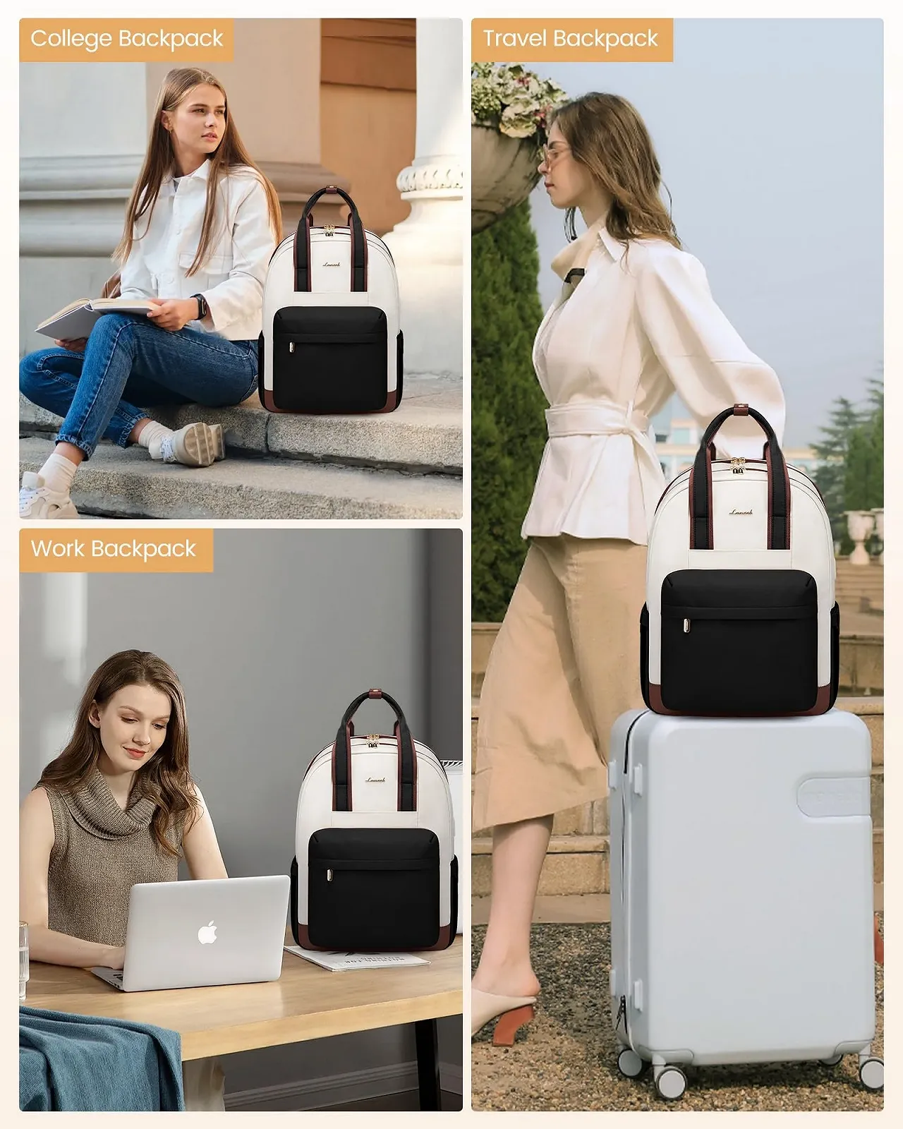 Рюкзак LOVEVOOK для ноутбука 15.6 дюйма Beige-black-brown, фото №6 Рюкзак LOVEVOOK для ноутбука 15.6 дюйма Beige-black-brown, фото №6
