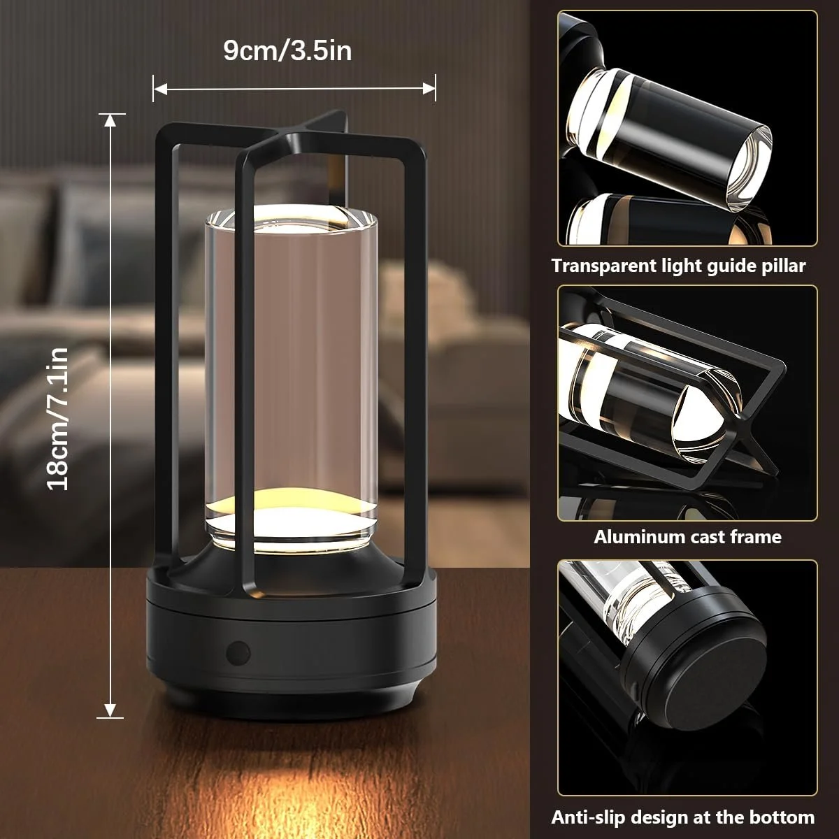 Настільна світлодіодна лампа Hapfish Бездротова Акумуляторна 3000 мАг USB Алюмінієва Водонепроникна Регульована, фото №4