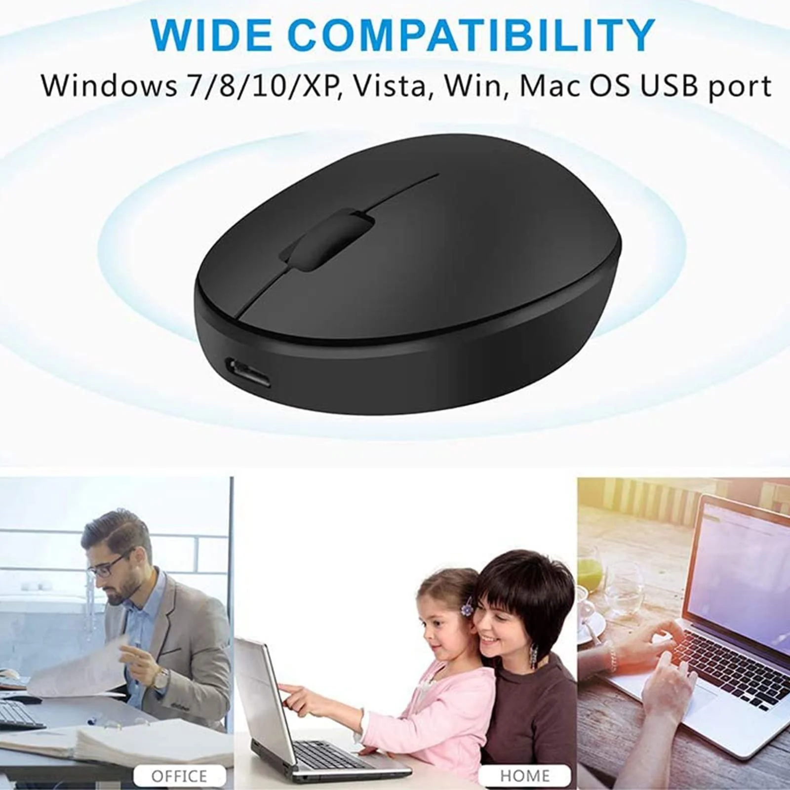 Миша Uiosmuph Mini Small Wireless Rechargeable 1000 DPI Чорний, фото №7