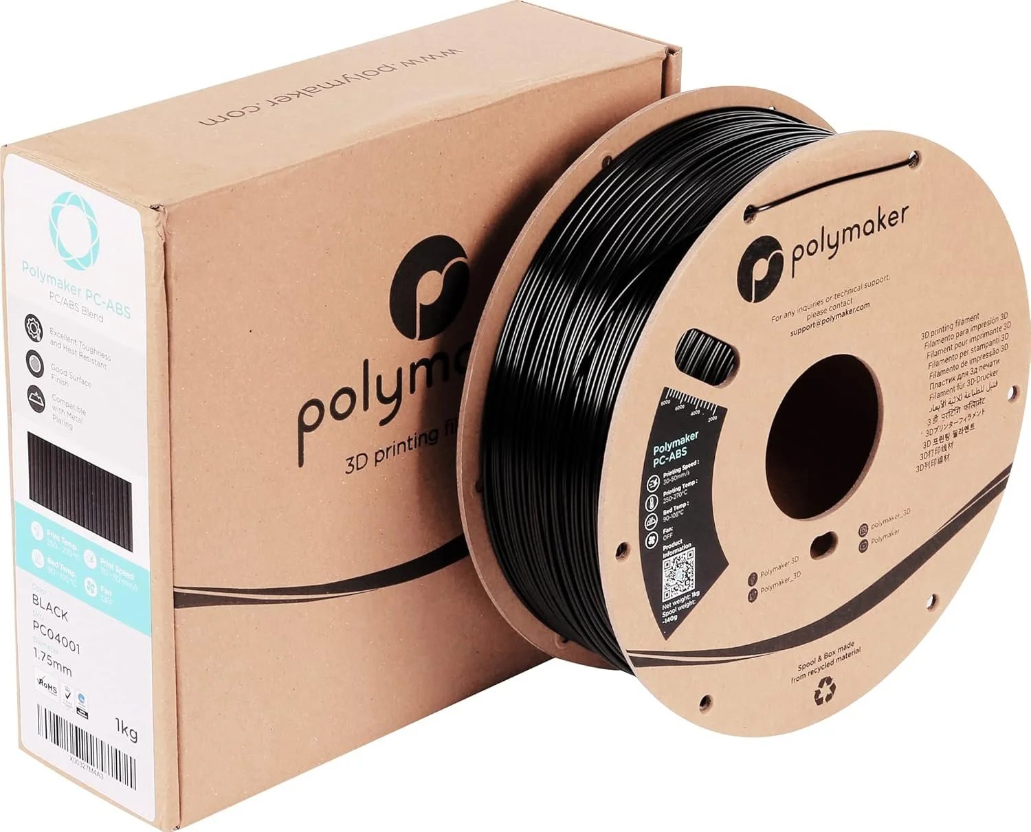 Полікарбонатна нитка Polymaker PC-ABS для 3D-принтера / 1,75 мм / Чорний, фото №2