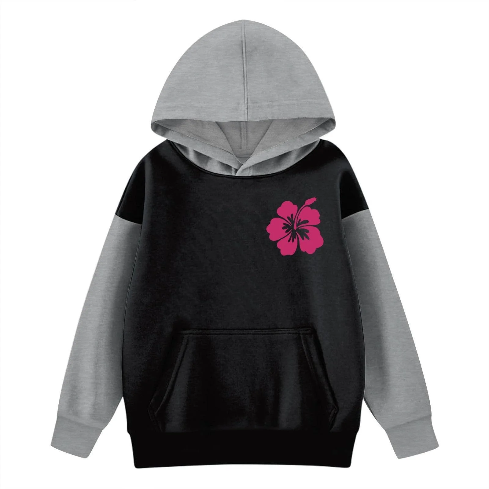 Худи для девочки Оверсайз Длинный рукав Свитшот Повседневный Однотонный Базовый Пуловер с карманом, фото №4