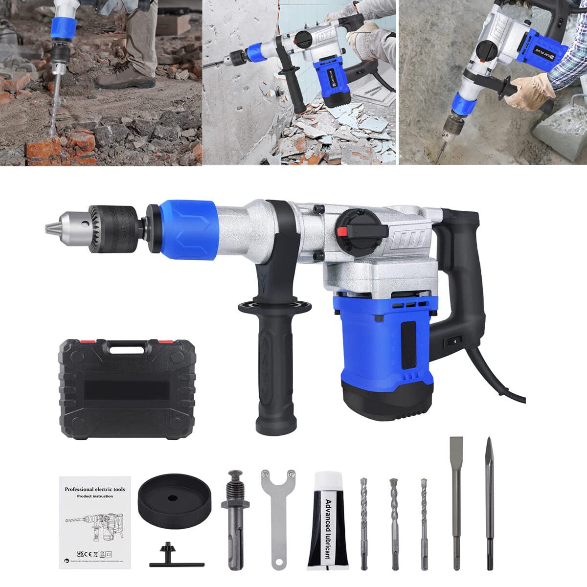 3-в-1 Багатофункціональний обертовий молотковий дрель Набір 3 свердла 2 долота, фото №1 3-в-1 Багатофункціональний обертовий молотковий дрель Набір 3 свердла 2 долота, фото №1