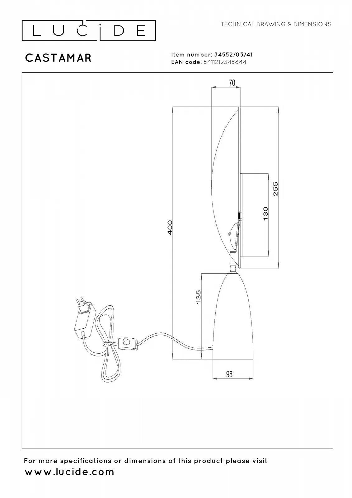 Настільна лампа LUCIDE Castamar LED 1 x 8 Вт 2100 К Діаметр 25,5 см Сіро-коричнева., фото №7