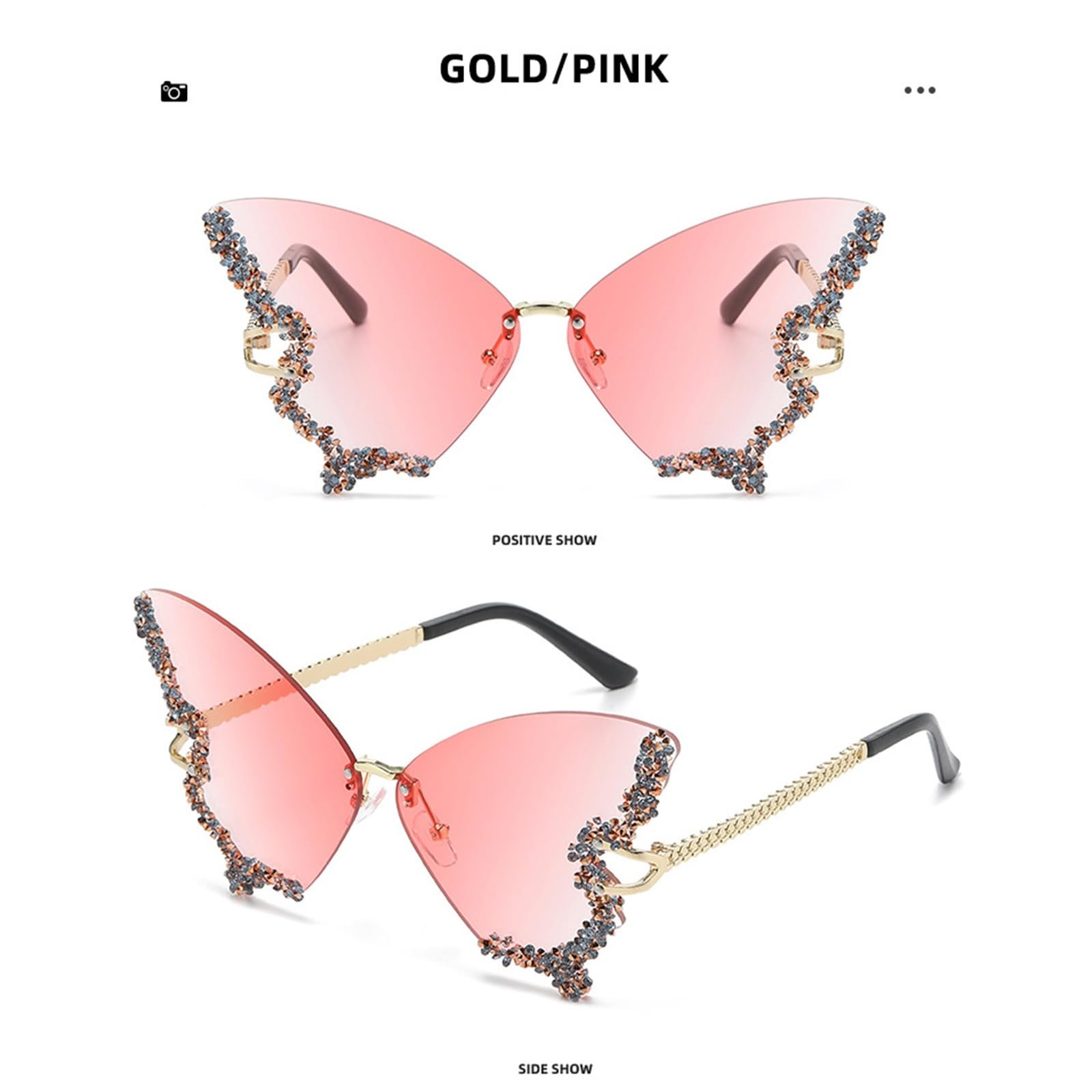 Сонцезахисні Окуляри Yjcnelcr Блискучі Метелик Стрази Жіночі Без обідка Для Маленького Лиця, фото №4