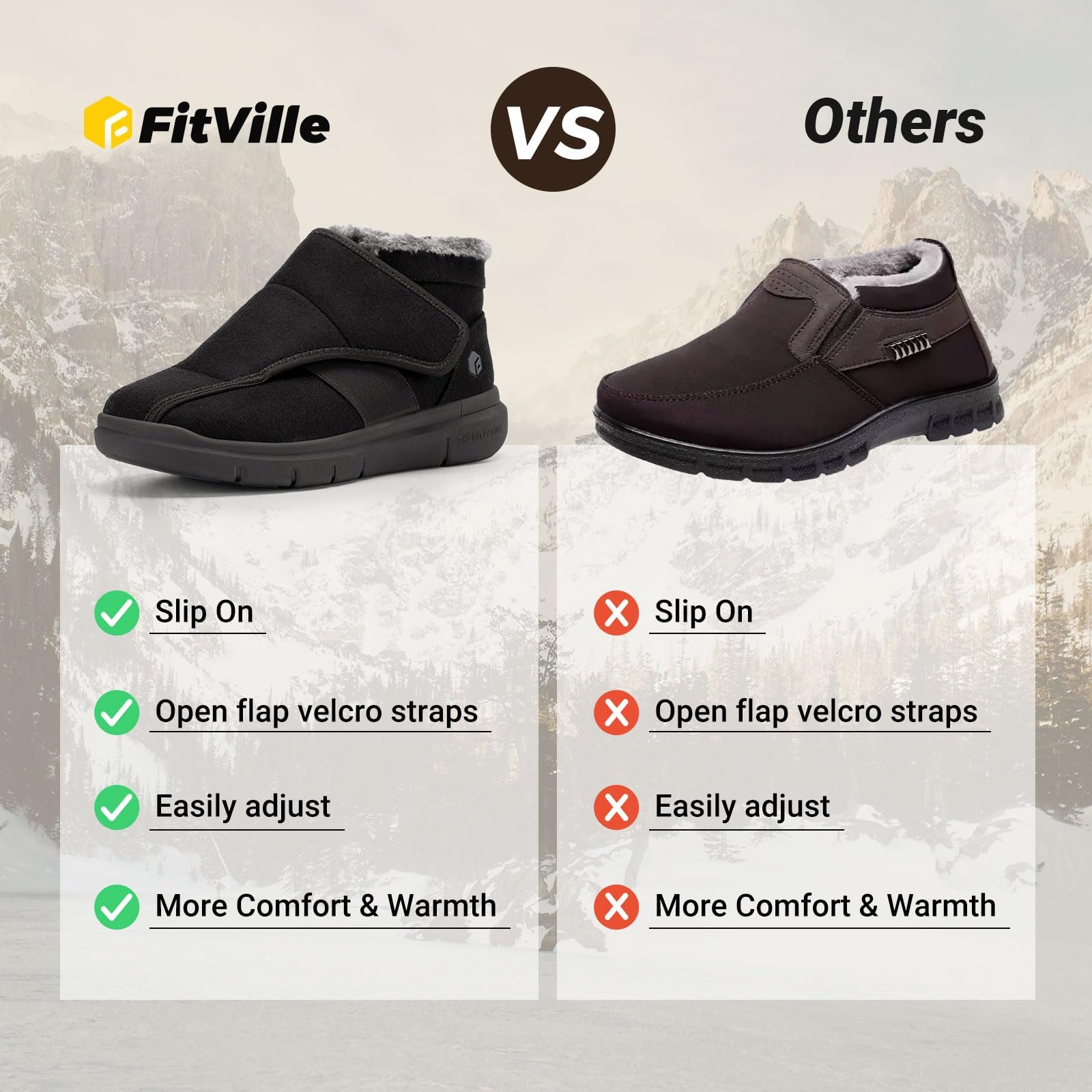Чоботи FitVille Extra Wide Shoes Чоловічі Зимові Застібка на липучці, фото №7