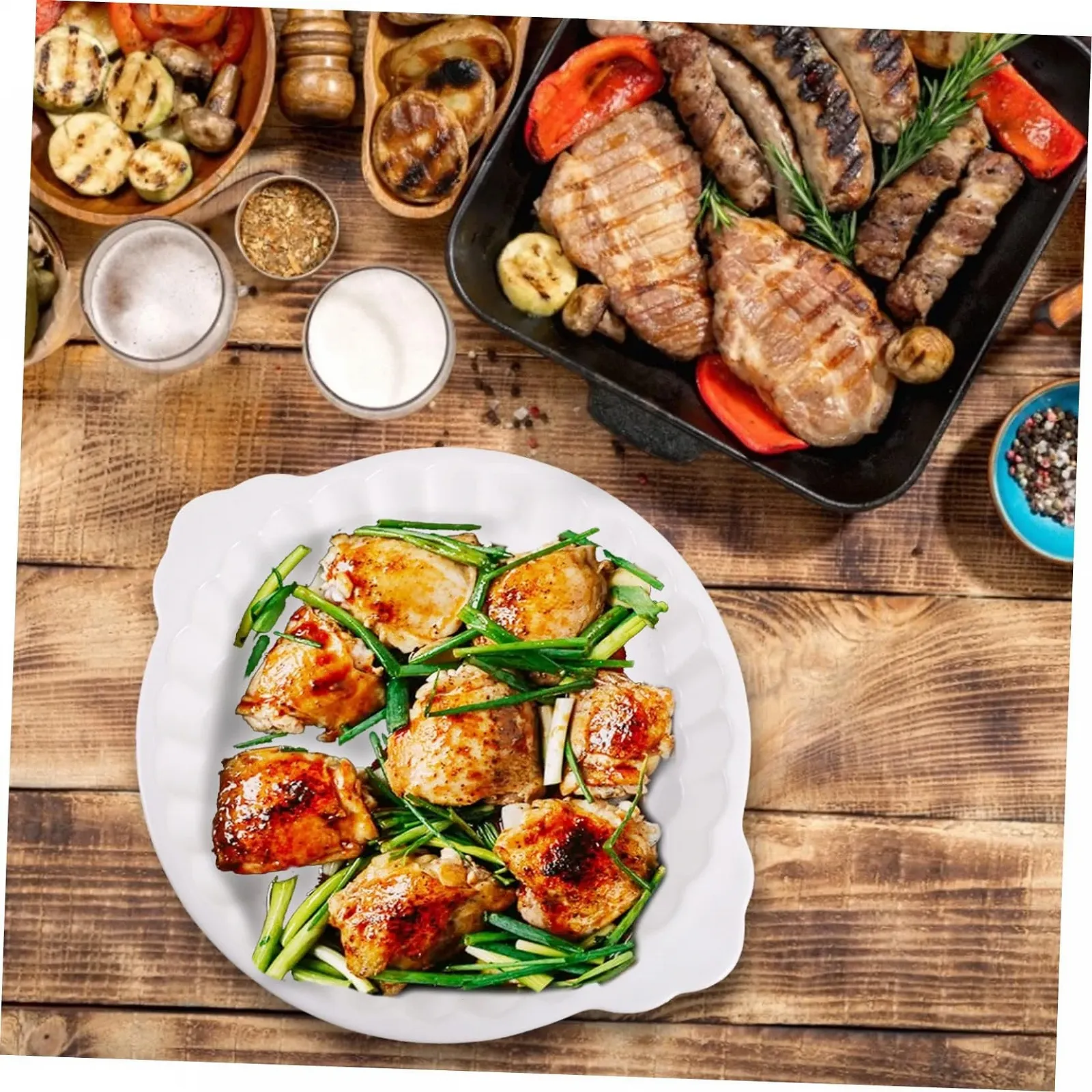 Форма для запекания керамическая круглая с ручками термостойкая белая, фото №3