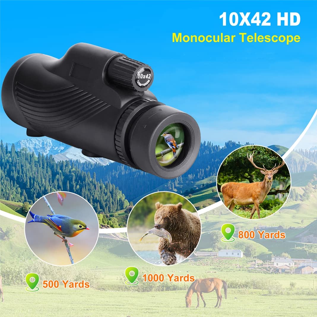 Монокуляр UWHITE 10 x 42 Мощный BAK4 Prisms & FMC Lens Компактный Водонепроницаемый для Наблюдения за Птицами и Походов с Ремешком для Руки, фото №2