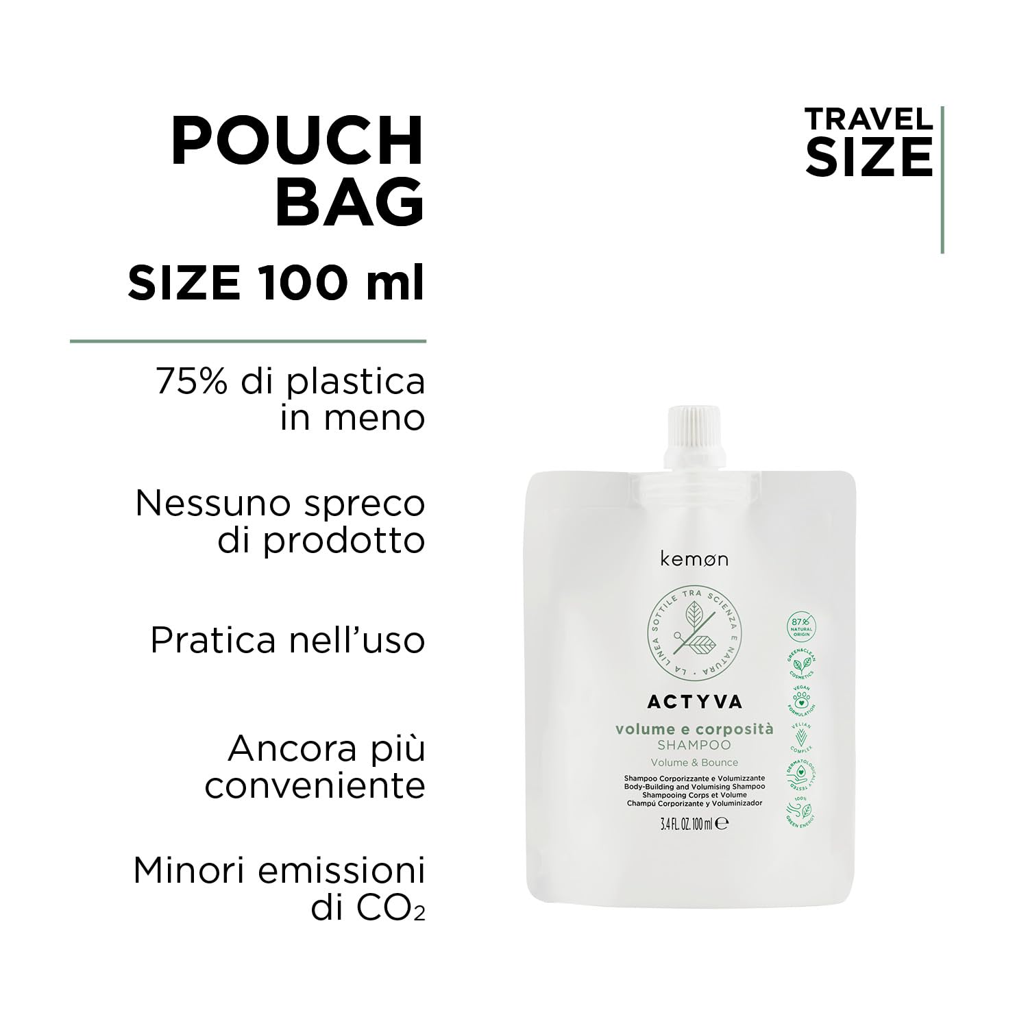 Шампунь Kemon Actyva Volume and Fullness для тонкого волосся з ефектом об'єму лляне насіння без силіконів 100 мл, фото №2 Шампунь Kemon Actyva Volume and Fullness для тонкого волосся з ефектом об'єму лляне насіння без силіконів 100 мл, фото №2