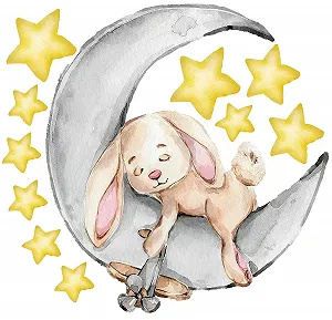 Наклейка на стіну WandSticker4U Кролик на місяці 66 x 62 см Акварель - Фото 1