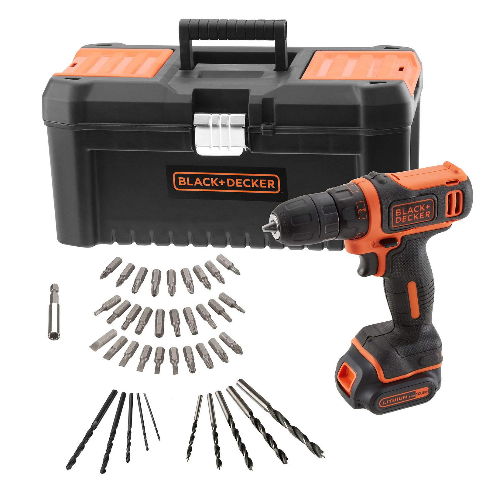Дрель BLACK+DECKER BDCDD121KA-QW Аккумуляторная 10.8 В 1 батарея 1.5 Ач литий 40 аксессуаров и ящик для инструментов 16 дюймов, фото №1