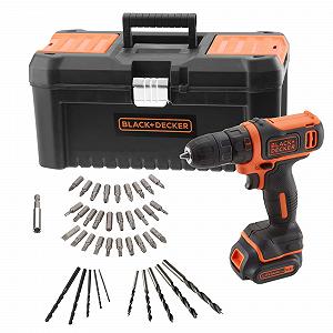 Дрель BLACK+DECKER BDCDD121KA-QW Аккумуляторная 10.8 В 1 батарея 1.5 Ач литий 40 аксессуаров и ящик для инструментов 16 дюймов - Фото 1