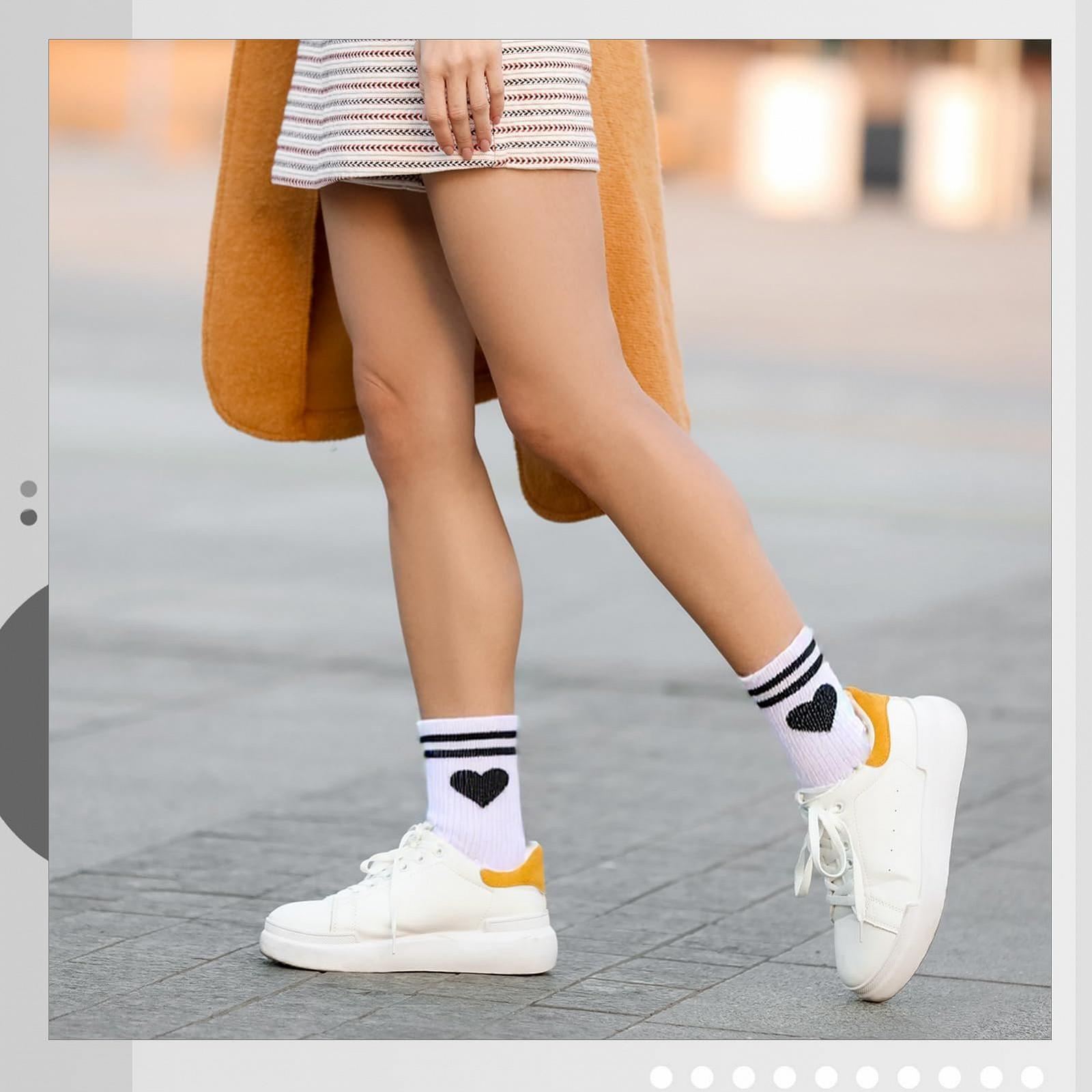 Женские теннисные носки Белый цвет, 4 пары, размер 39-42, спортивные носки в полоску с сердечками, теннисные носки, дышащие хлопковые носки для женщин, фото №7