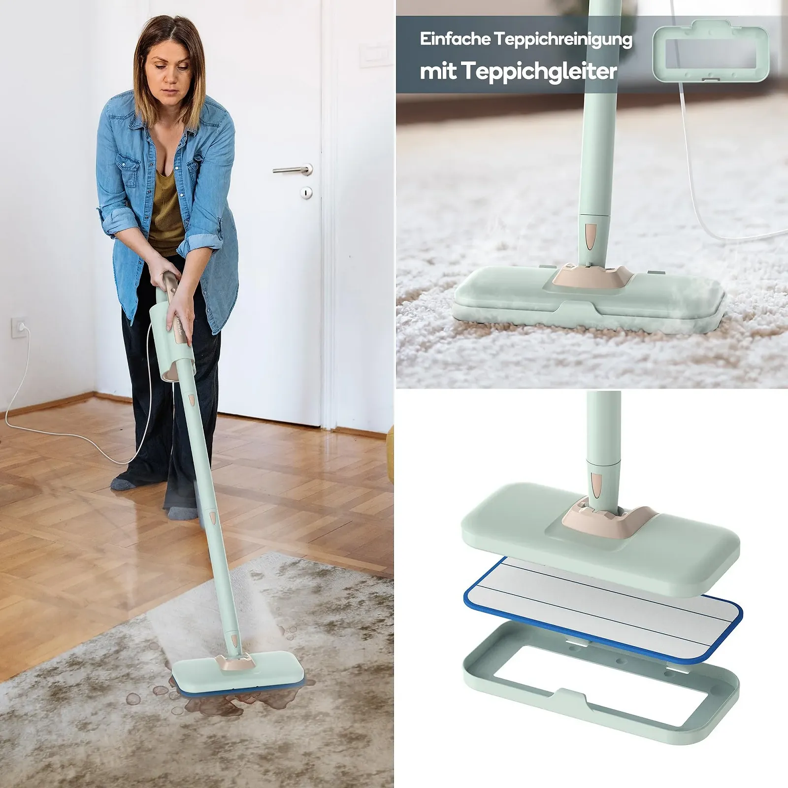 Пароочисник 2-в-1 Newbealer Ручний 1200 Вт знімний з 3 рівнями пари 7 аксесуарами і 2 насадками з мікрофібри, фото №7 Пароочисник 2-в-1 Newbealer Ручний 1200 Вт знімний з 3 рівнями пари 7 аксесуарами і 2 насадками з мікрофібри, фото №7