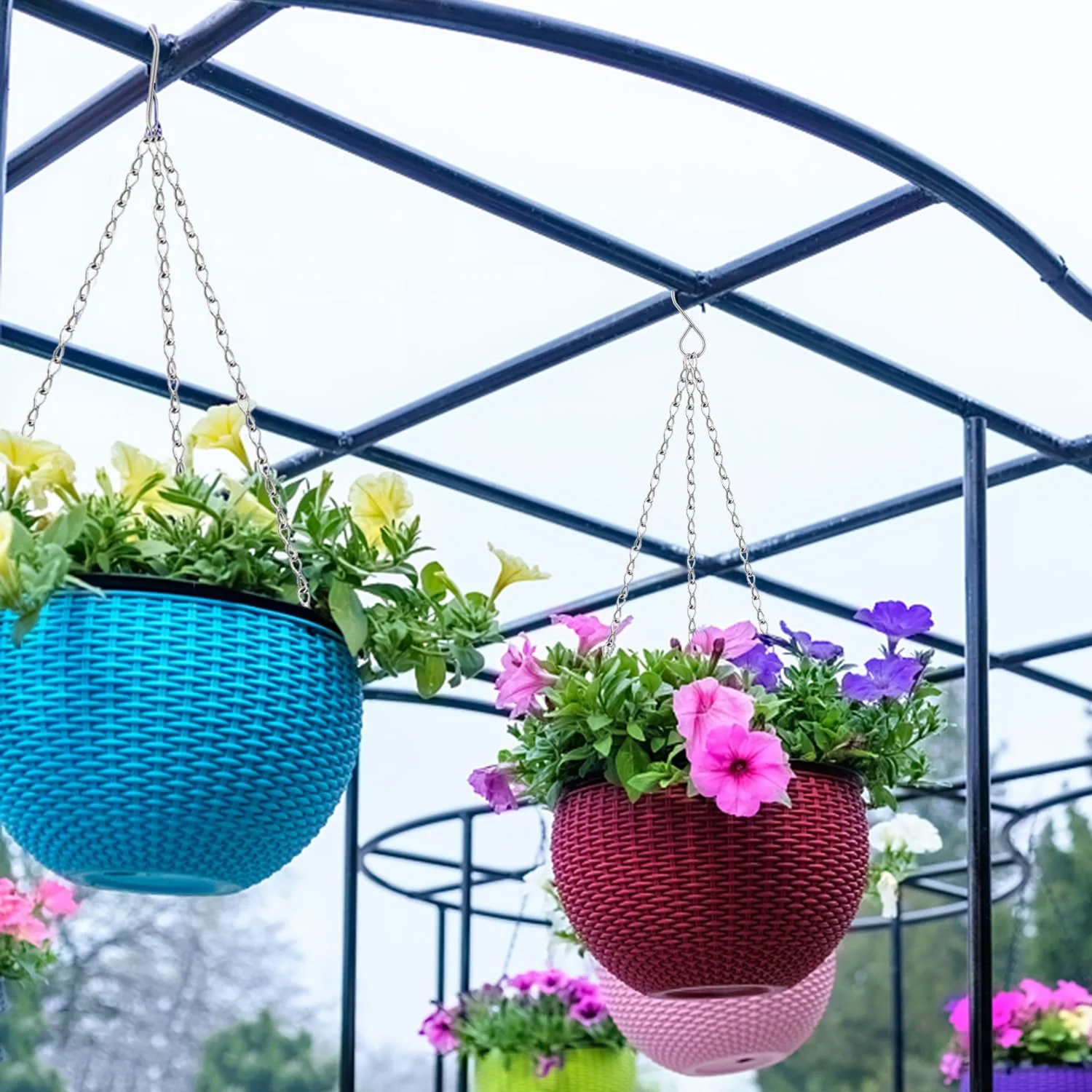 Цепочки для подвесных корзин 25 см металлические с крючками Набор 12 шт. Серебристый, фото №5