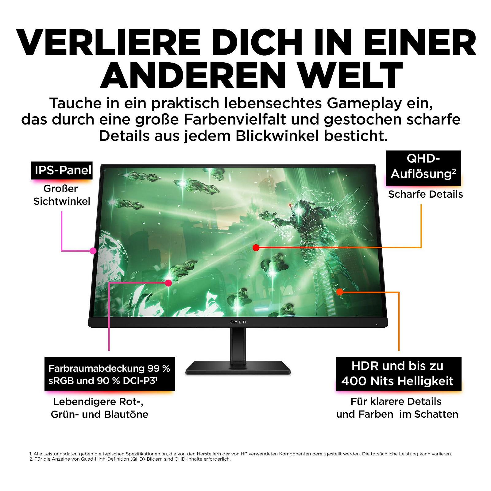 Монітор HP OMEN 27q Геймінг - 27 дюймовий екран, QHD дисплей, 165Hz, AMD FreeSync Premium, 1 мс час відгуку, 2x HDMI 2.0, Display Port 1.4, аудіовихід, чорний, фото №5