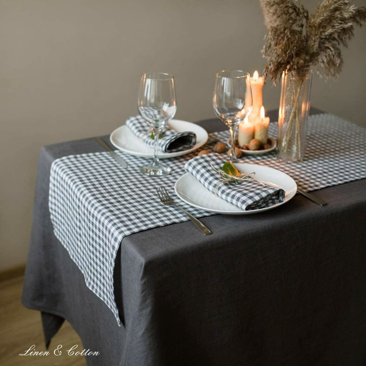 Скатертина Linen & Cotton Hygge 100% льон 80 x 80 см сіра, фото №4