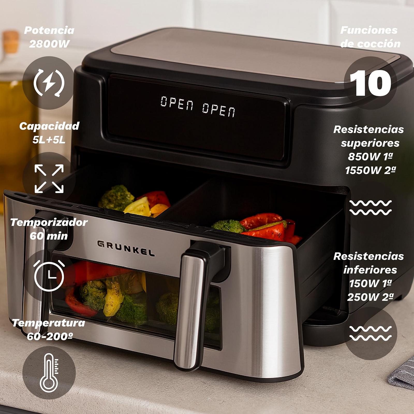 Мультипіч GRUNKEL DUALFLEXIFRYER 2800W Подвійна чаша 5L + 5L + 7L + 3L Технологія 360° 10 програм Незалежне керування, фото №6 Мультипіч GRUNKEL DUALFLEXIFRYER 2800W Подвійна чаша 5L + 5L + 7L + 3L Технологія 360° 10 програм Незалежне керування, фото №6