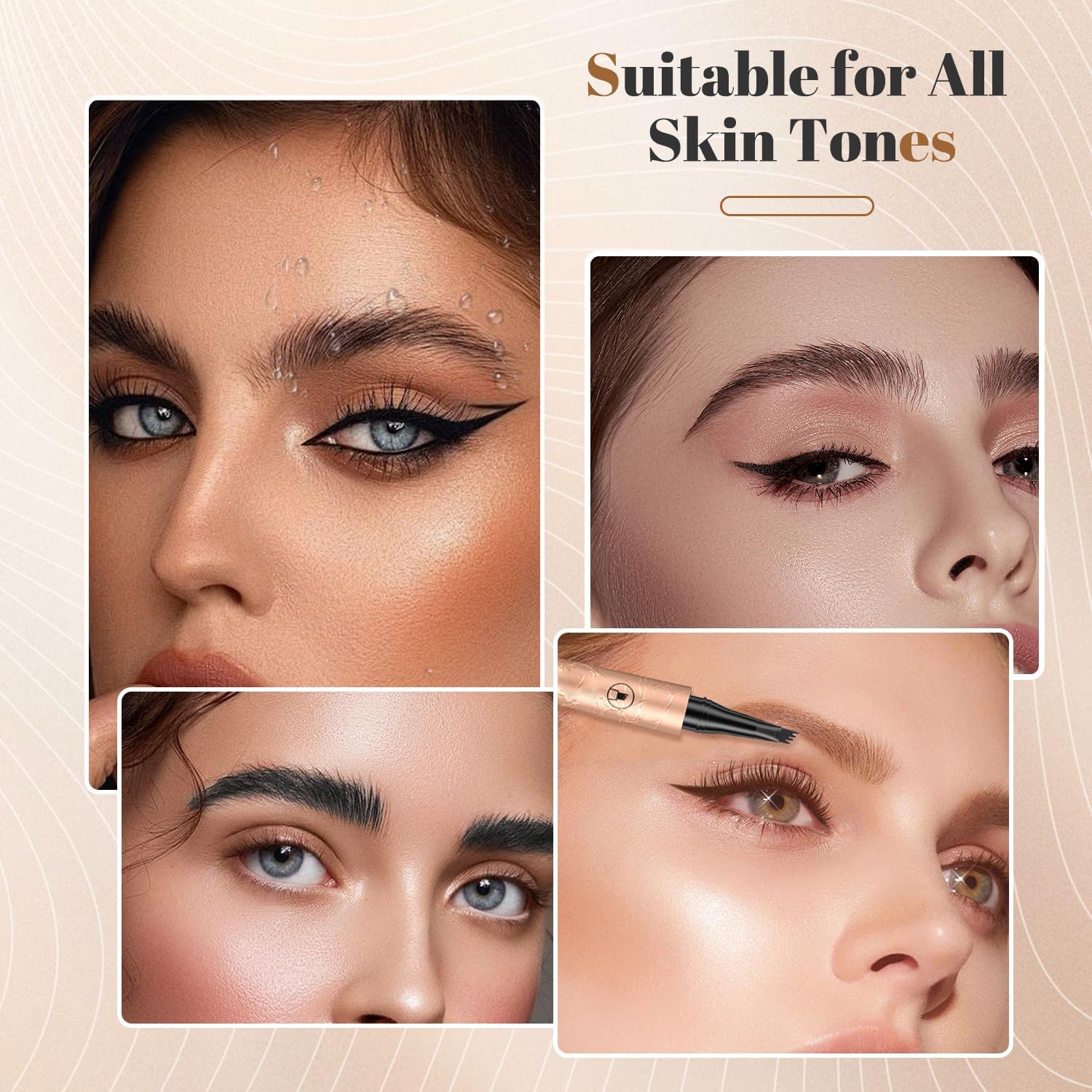 Олівець для брів Magic 3D Microblading Waterproof 4 Tips (Dark Brown + Black), фото №4
