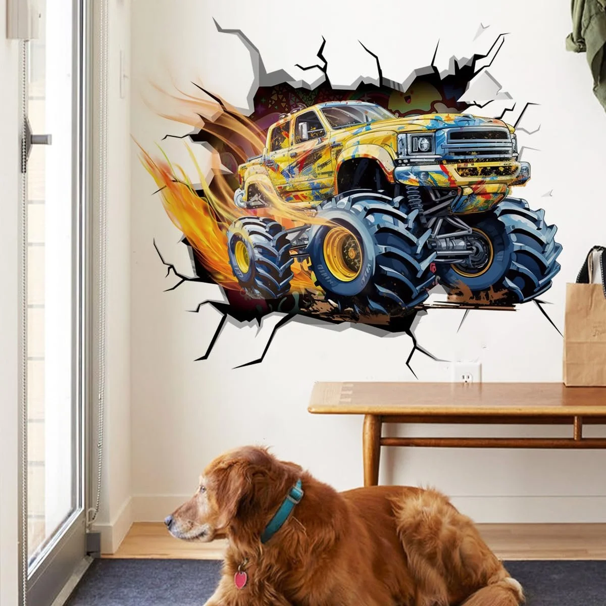 Наклейка на стіну Runtoo Monster Truck для дитячої кімнати 3D Гоночний автомобіль, фото №2