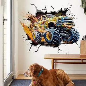 Наклейка на стіну Runtoo Monster Truck для дитячої кімнати 3D Гоночний автомобіль synthetic.ua - Фото 1