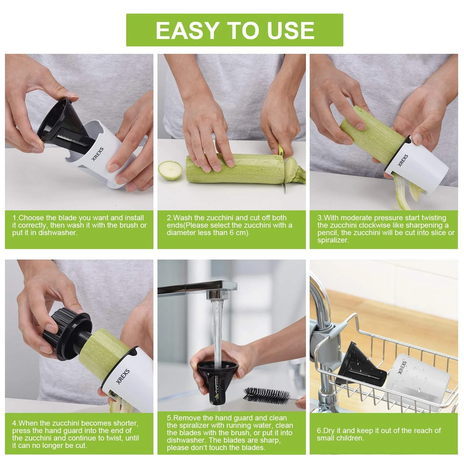 Спіральний овочеріз XREXS ручний для овочевих спагеті, 2 в 1, фото №5