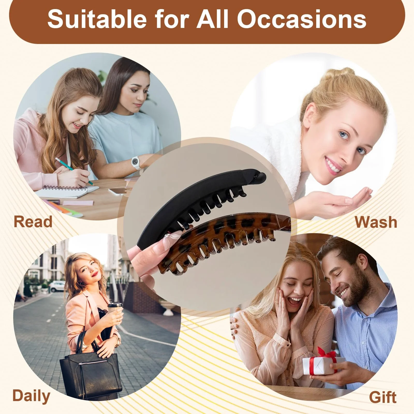 Шпильки-банани Великі для тонкого/густого волосся  Чорний та Черепаховий, 2 шт, фото №7 Шпильки-банани Великі для тонкого/густого волосся  Чорний та Черепаховий, 2 шт, фото №7