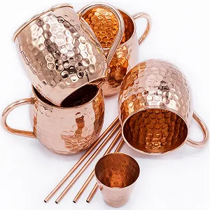 Набор кружек для коктейля Moscow Mule Gadgy 4 медные кружки, 4 трубочки, 1 мерный стакан - Фото 1