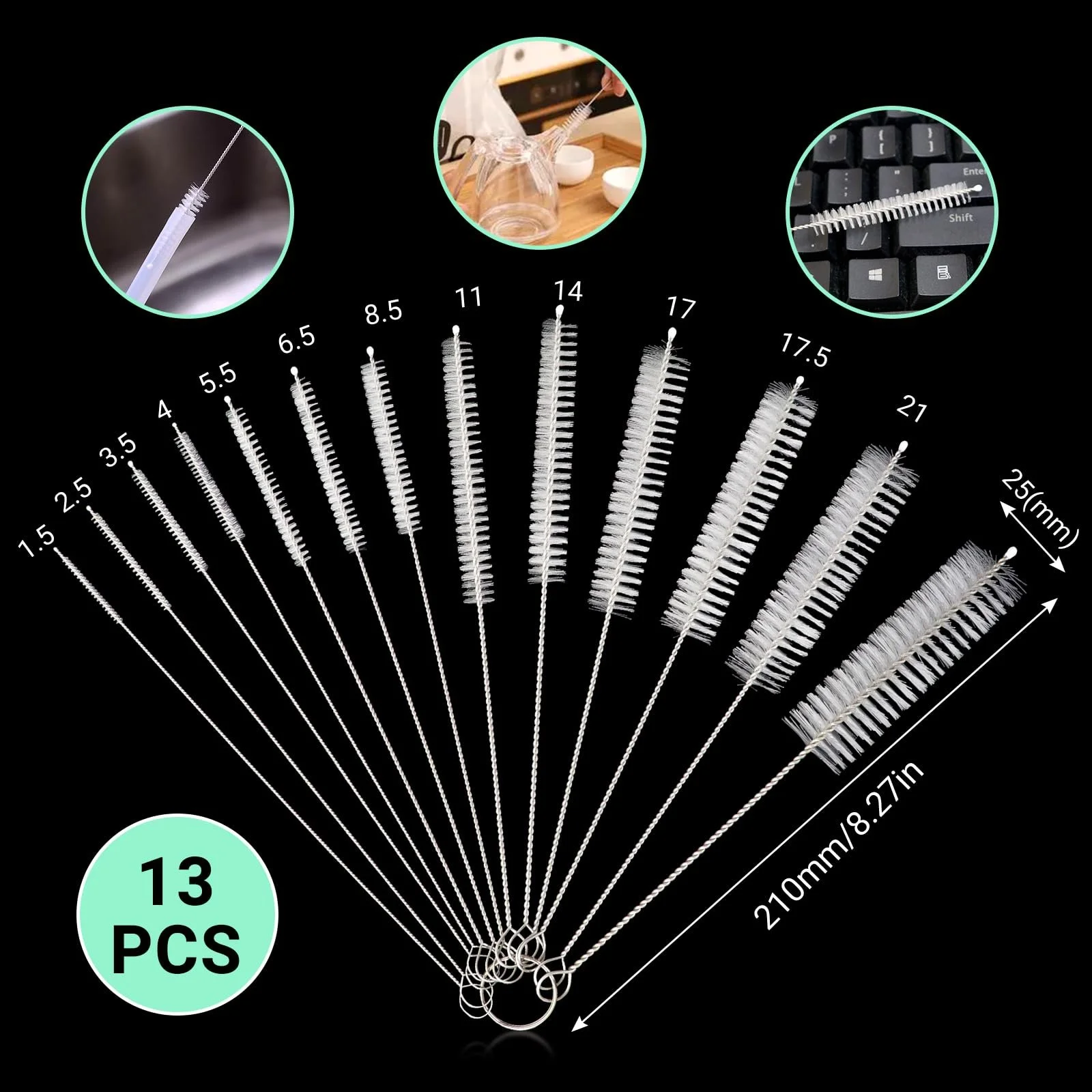 Щітки для чищення Redamancy Pack of 13 Long Bottle Brush Stainless Steel Nylon, фото №2