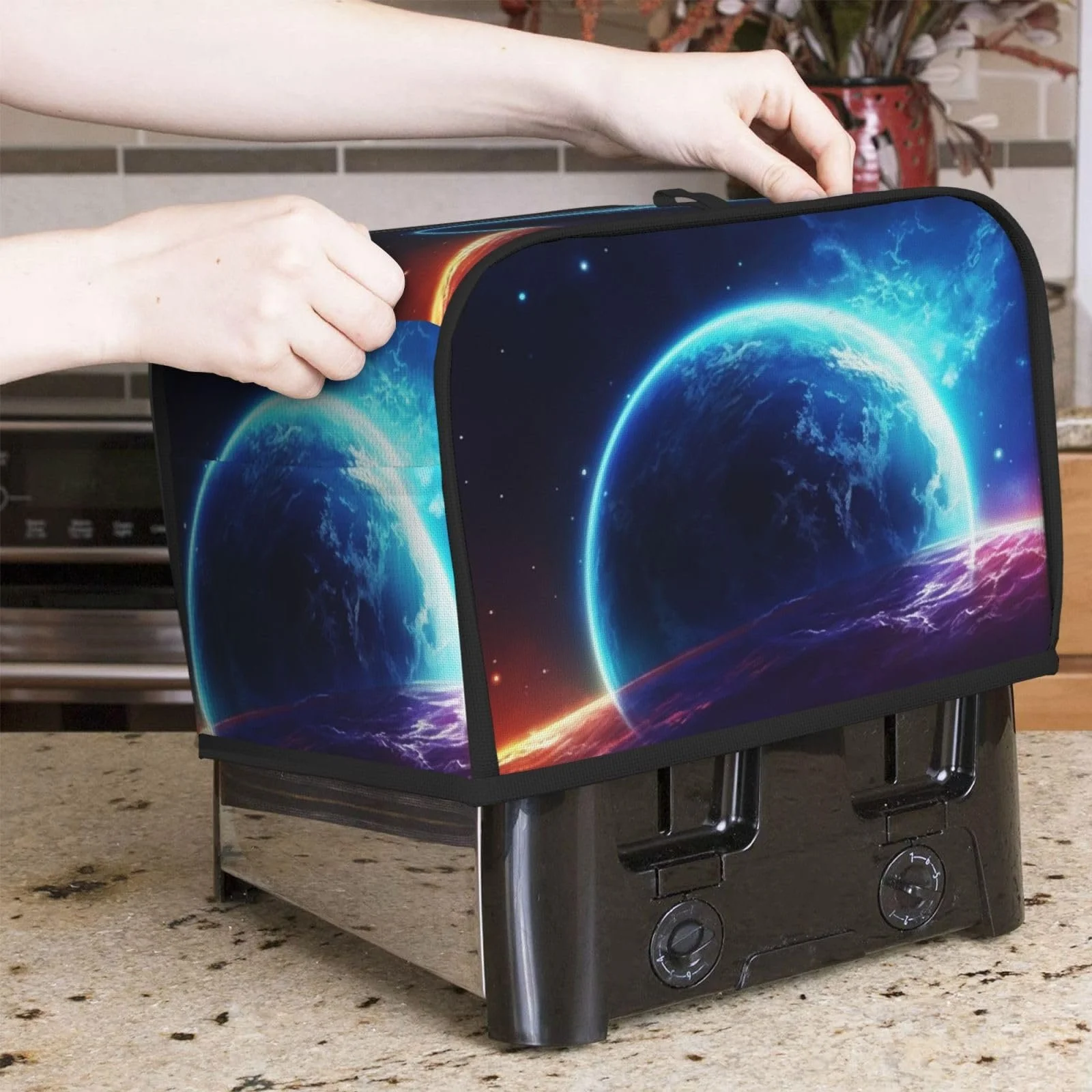 Чехол для тостера на 2 ломтика Star Planet с двумя карманами, сверхмягкий чехол для прибора, пылезащитный чехол для кухни, маленький чехол для духовки, кухонный чехол для хлебопечки, фото №5 Чехол для тостера на 2 ломтика Star Planet с двумя карманами, сверхмягкий чехол для прибора, пылезащитный чехол для кухни, маленький чехол для духовки, кухонный чехол для хлебопечки, фото №5