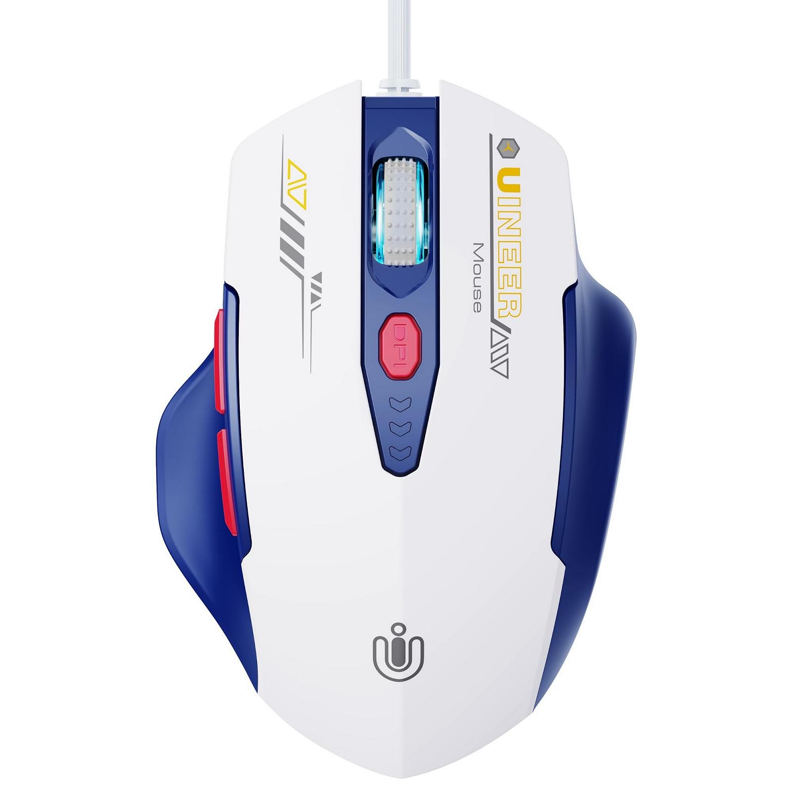 Миша Uineer дротова, ергономічний дизайн, до 7200 DPI регульована, 6 кнопок, для комп'ютера, ПК, ноутбука, Plug & Play, синьо-біла, фото №1