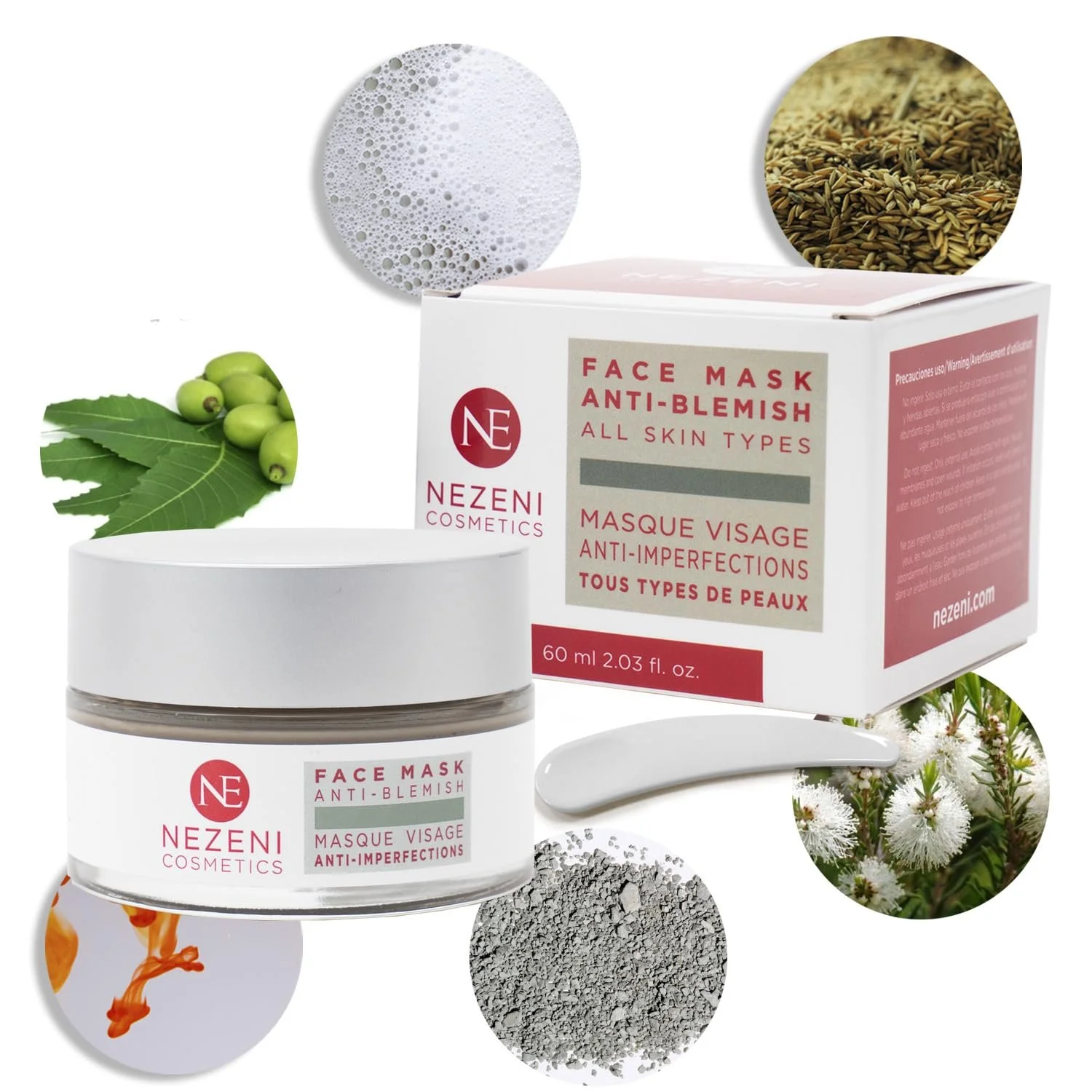 Маска для обличчя Nezeni від акне 60 мл, 14 активних інгредієнтів, саліцилова кислота, ніацинамід, фото №1