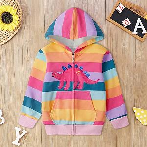 Детская Толстовка на Молнии Мультяшный Принт Динозавра Толстовка Свободный Свитшот с Капюшоном и Карманом Длинный Рукав Повседневные Топы Подростковая Теплая Кофта synthetic.ua - Фото 1