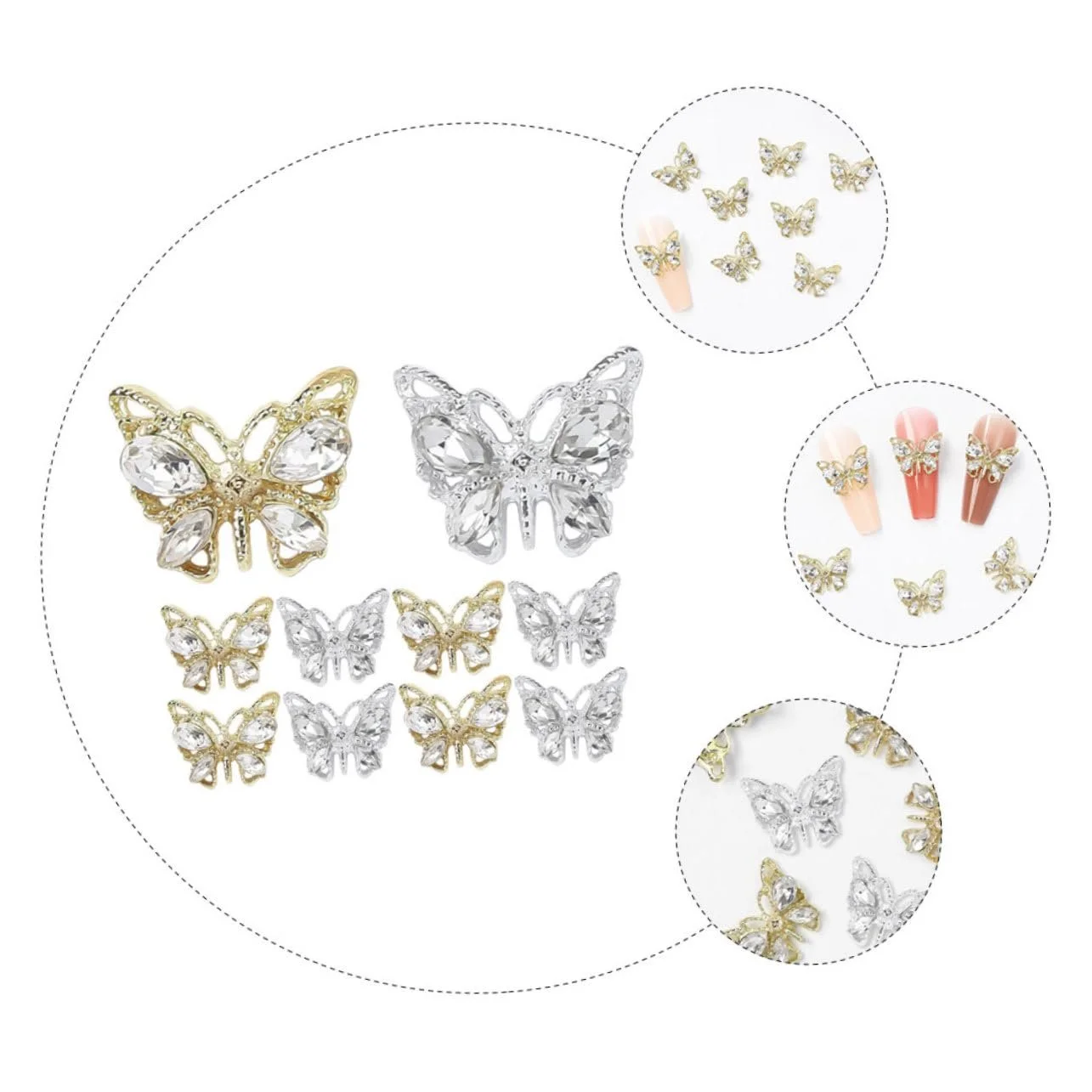 Подвески для ногтей Healeved 10 шт., стразы для дизайна акриловых ногтей, украшения для ногтей, наклейки на ногти, подвеска-бабочка, сплав для ногтей, фото №9