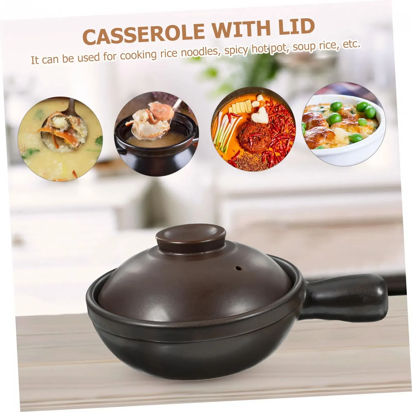 Кастрюля для запекания Toyvian керамическая с крышкой термостойкая, фото №7