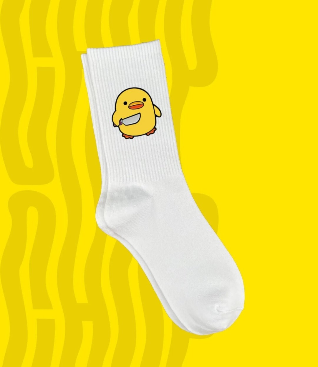 Чоловічі молодіжні шкарпетки високі демісезонні білі Качка з ножем 40 — 45 розмір, фото №1