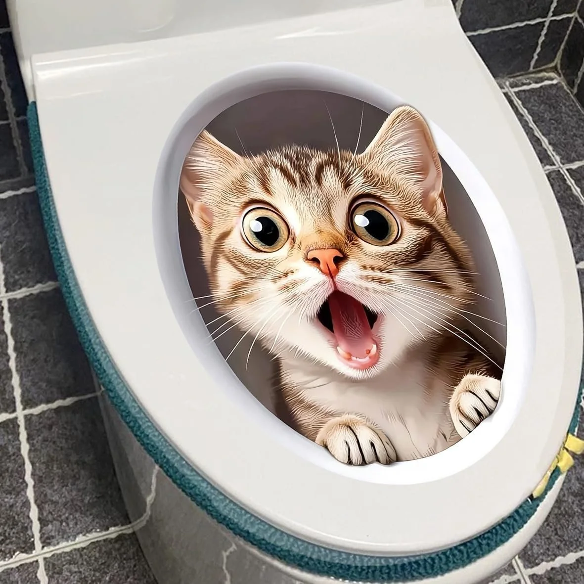 Наклейка на туалет Animal 3D Surprised Cat водонепроникна, фото №6