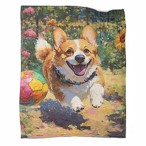 Покривало Corgi Dog Unning Colourful Ball М'яка Плюшева Фланелева - Фото 1