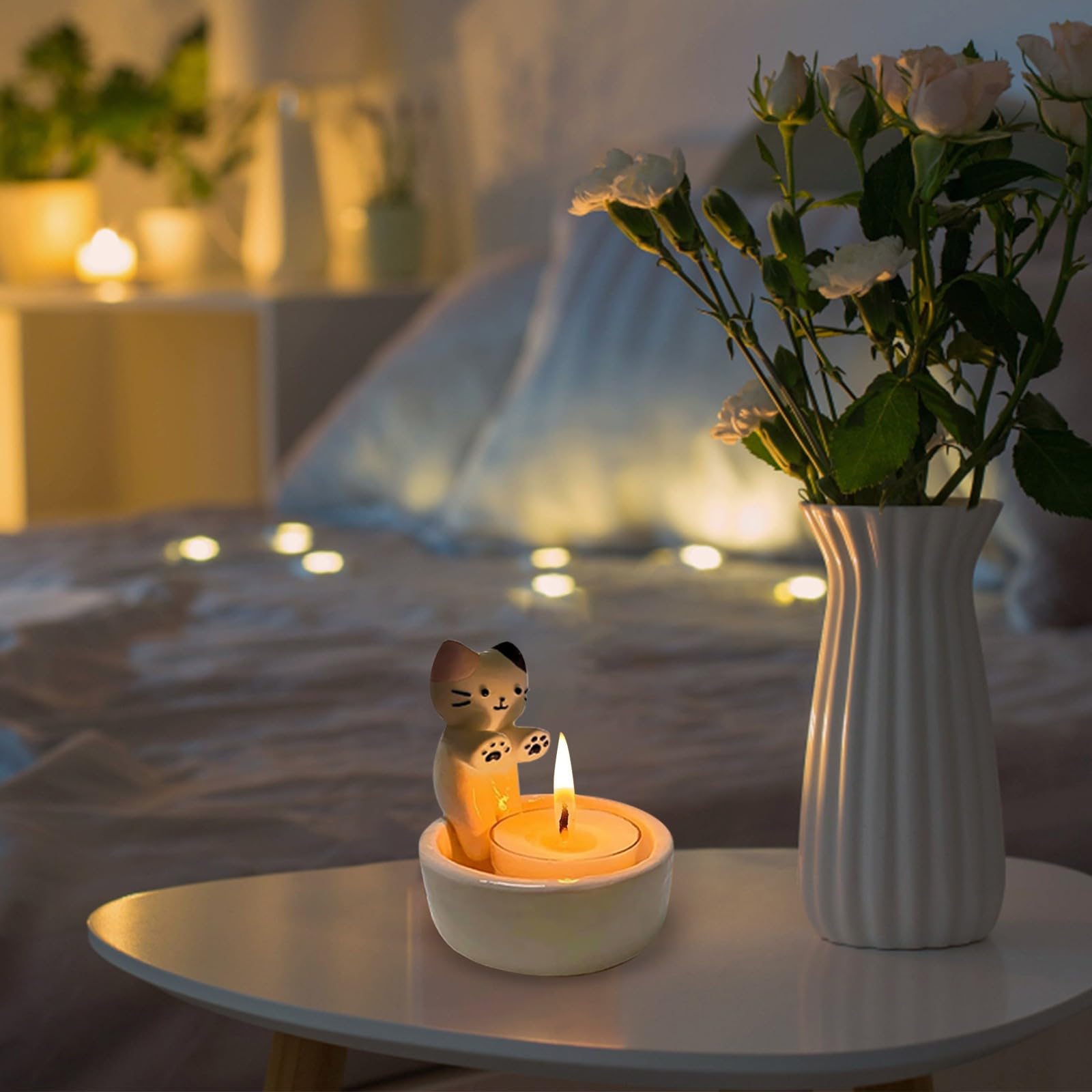 Подсвечник Cat Warms Paws Tea Light Holder Керамический Кот Декор Стол Украшение Дом (A), фото №5