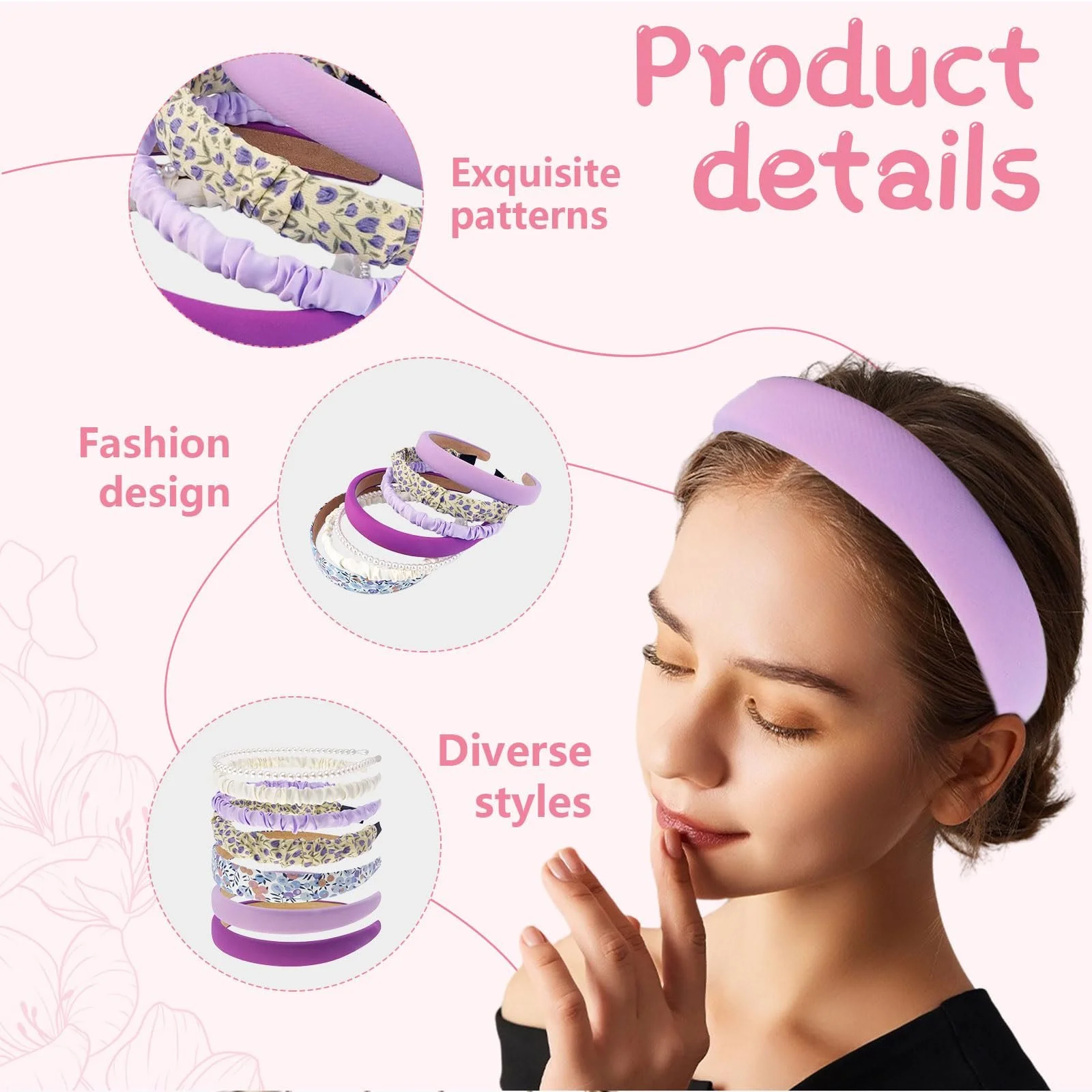 Набір обручів на голову 7 шт. Фіолетовий, фото №3 Набір обручів на голову 7 шт. Фіолетовий, фото №3