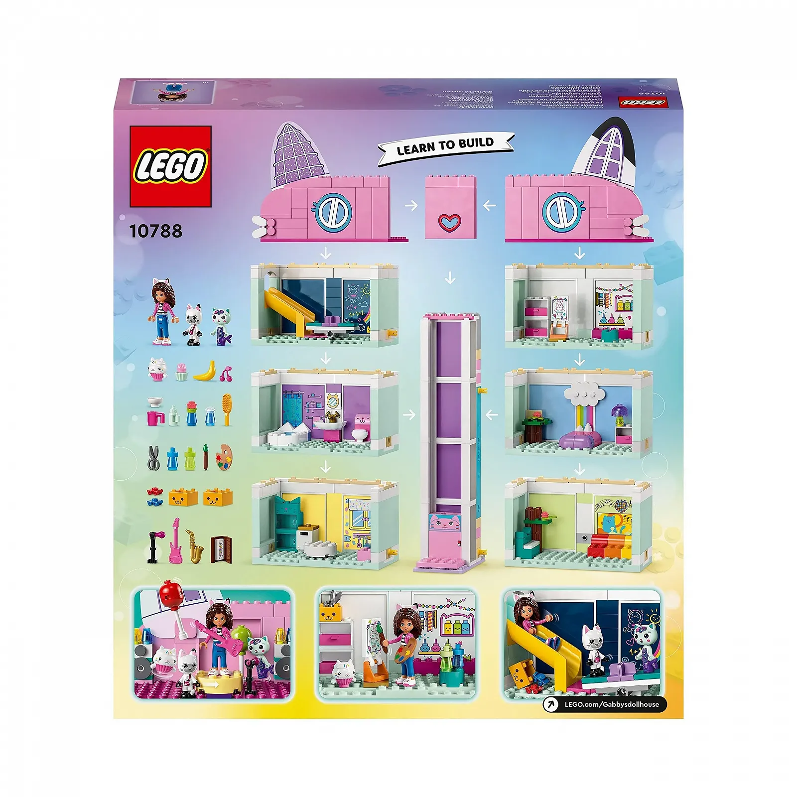 Игровой набор LEGO Gabby's Dollhouse 10788 Кукольный домик Gabby с 8 комнатами и 4 уровнями с фигурками Панди, Меркат, Кучи и аксессуарами, фото №8 Игровой набор LEGO Gabby's Dollhouse 10788 Кукольный домик Gabby с 8 комнатами и 4 уровнями с фигурками Панди, Меркат, Кучи и аксессуарами, фото №8