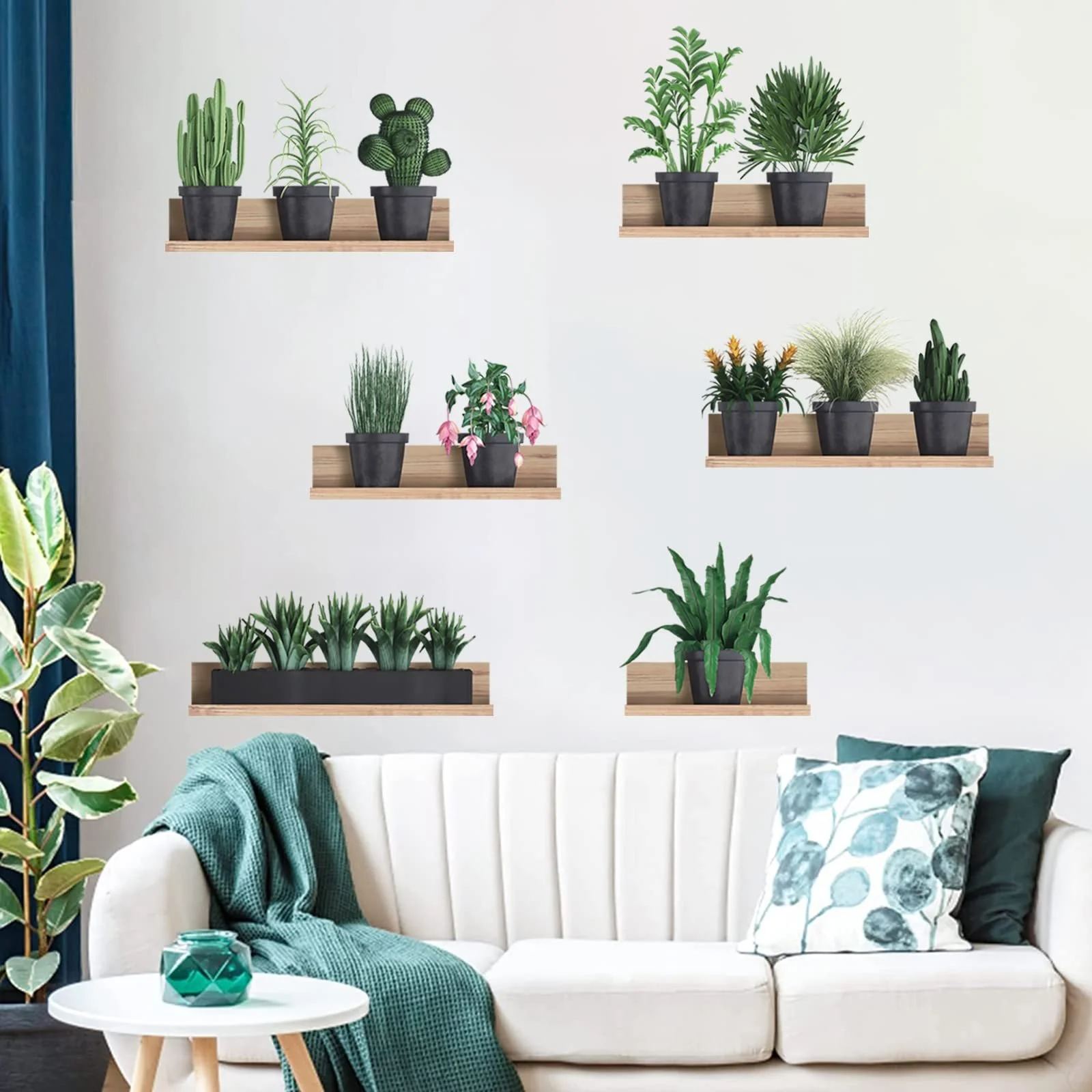 Наклейка на стіну KAIRNE 3D Зелені рослини PVC Зелене листя та квіти в горщиках, фото №3